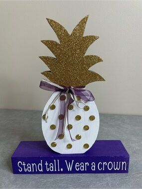 Hand Crafted White, Gold & Purple Pineapple Table Decor